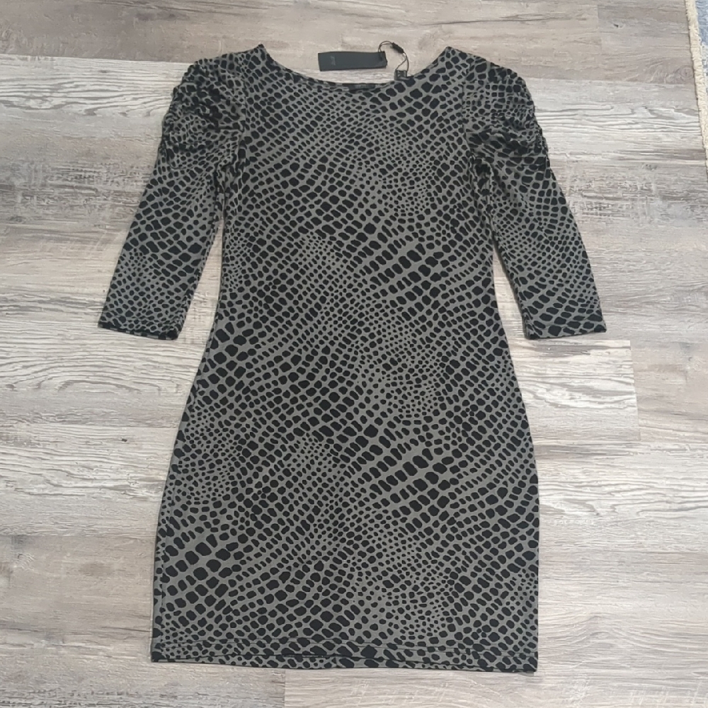 Esprit Black and  Gray Patterned Long Sleeve Dress M